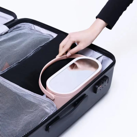 Makeup Organizer Box with LED Light Mirror Portable Travel Makeup Cosmetics Organizer Touch Light Storage Makeup Case